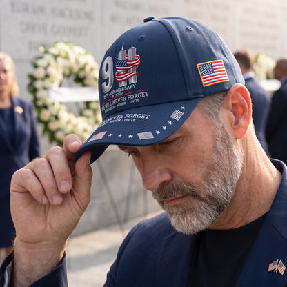 9/11 25th Anniversary We Will Never Forget Embroidered Memorial Baseball Cap – Unisex Patriotic Memorial Hat🧢 100% Cotton