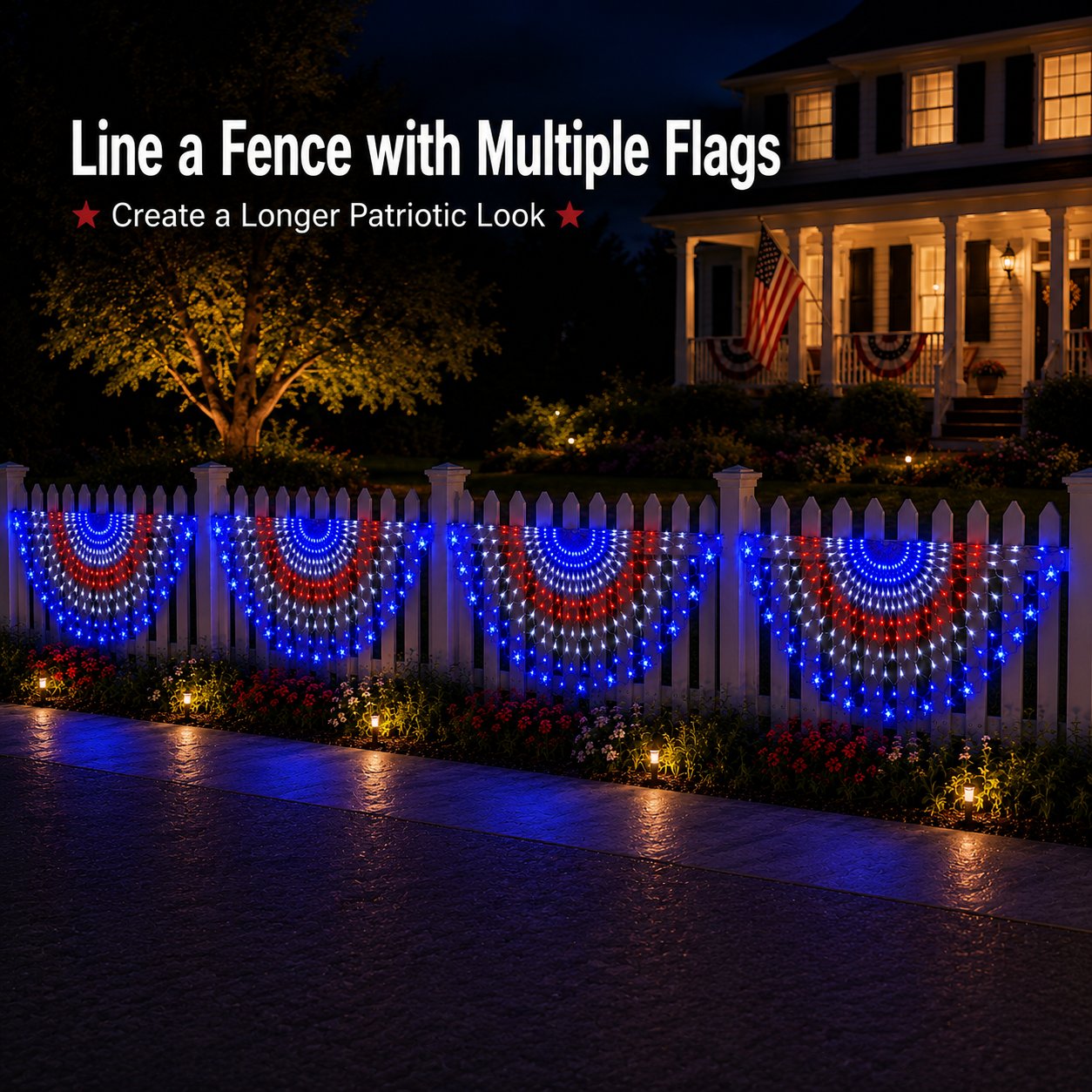 🇺🇸 Patriotic LED Fence Light – 4FT Red White Blue Glow Outdoor Decor