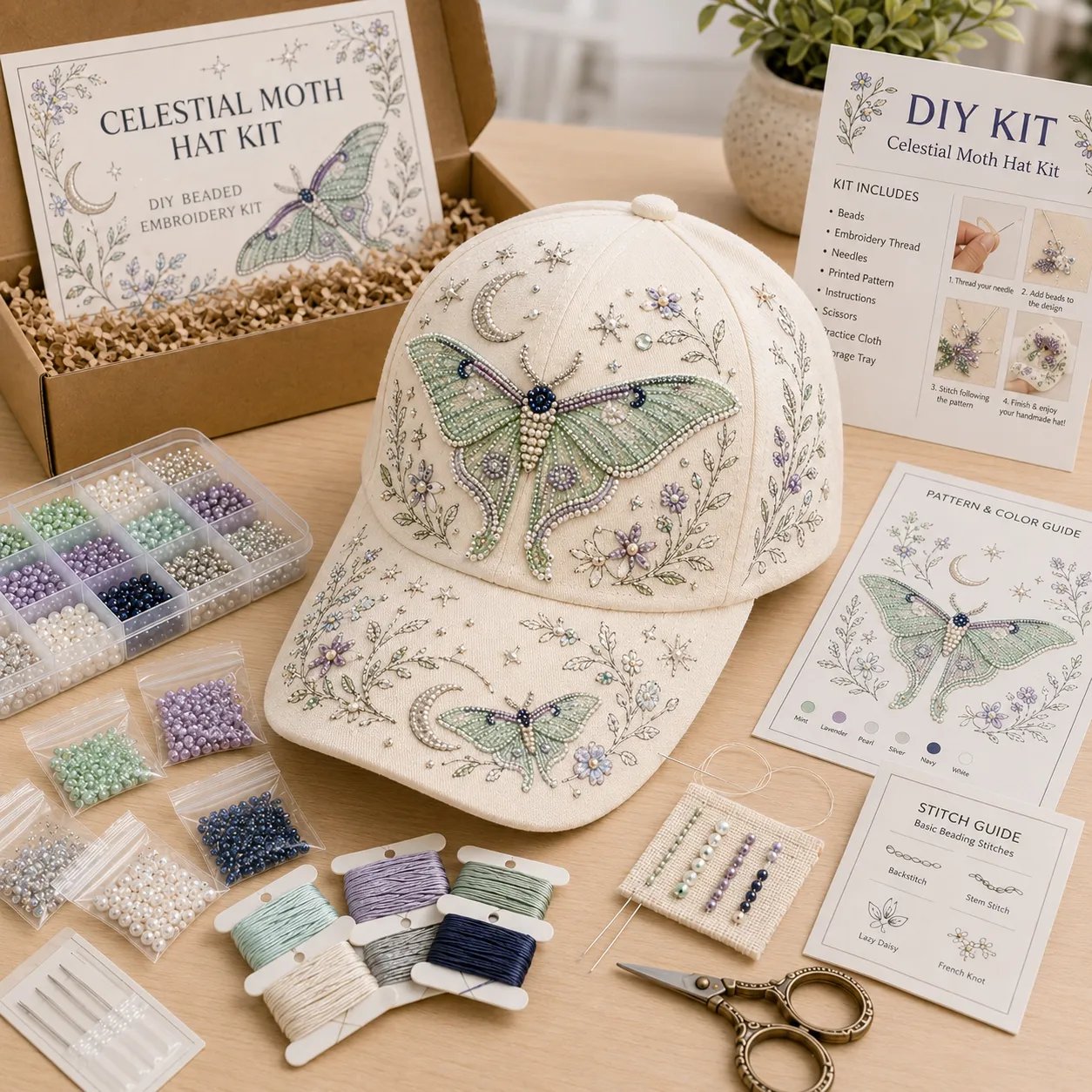 Premium Hummingbird Garden Beaded Hat DIY Kit | DIY Handmade Floral Cap Decor