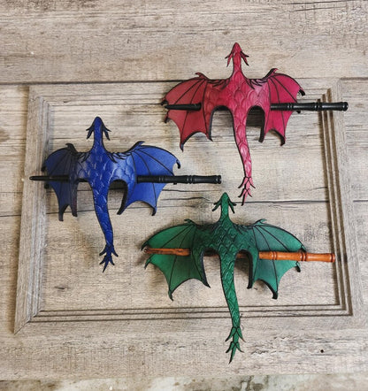 🐉⚔️ Handcrafted Dragon Leather Hair Slide with Wood Stick