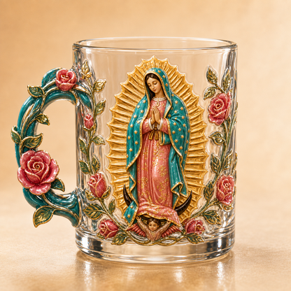3D Faith-Inspired Glass Mug – Jesus & Virgin Mary Religious Collectible Gift