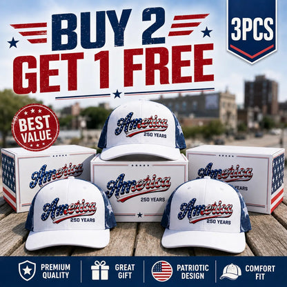 ✨ Father’s Day Sale - ❤️ 🇺🇸 America 250 Years Patriotic Embroidered Mesh Trucker Cap