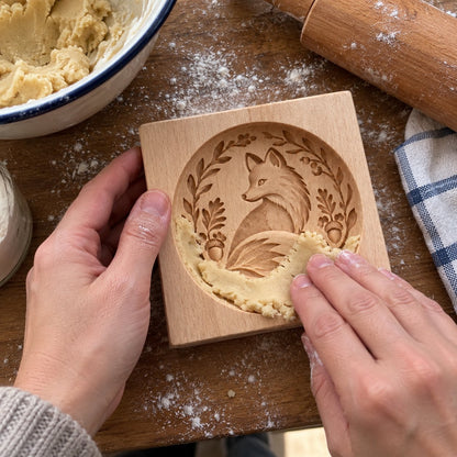🍪 Woodland Animal Cookie Mold | 4.7-Inch Wooden Embossing Mold for Cozy Homemade Cookies