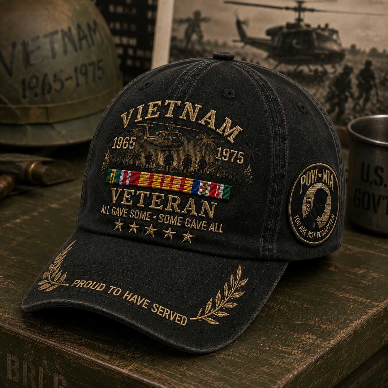 🎖️Vietnam Veteran 1965–1975 Commemorative Embroidered Cap –💛 Proud to Have Served