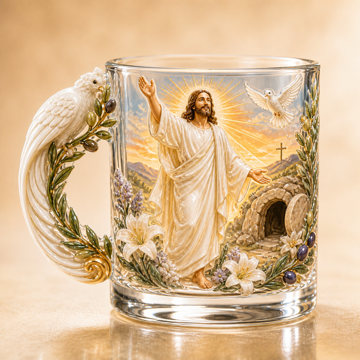 3D Faith-Inspired Glass Mug – Jesus & Virgin Mary Religious Collectible Gift