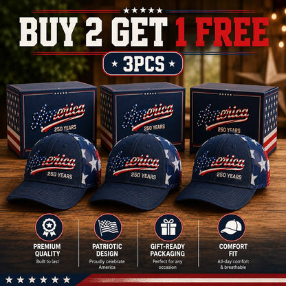 ✨ Father’s Day Sale - ❤️ 🇺🇸 America 250 Years Patriotic Embroidered Mesh Trucker Cap