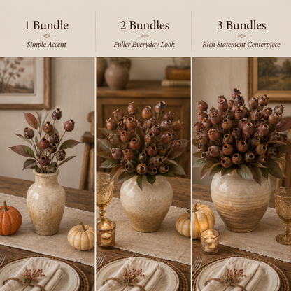 Vintage Faux Seed Pod Bundle – 3 Decorative Stems, 15 Pods
