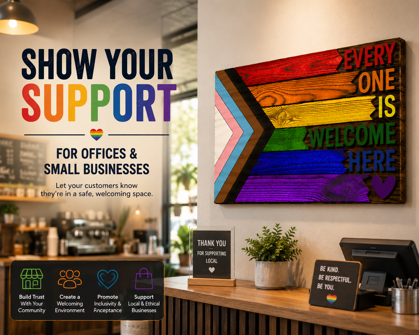 🌈Everyone Is Welcome Here™ | Handmade 3D Progress Pride Flag Wood Sign💗