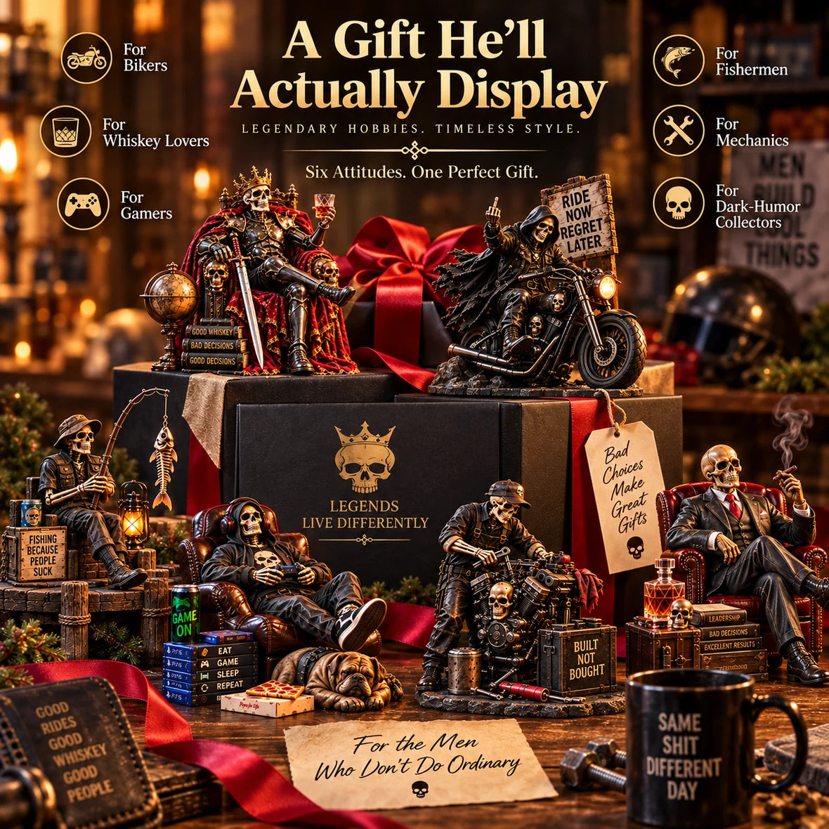 Unique Bad to the Bone skeleton collectible gift for men