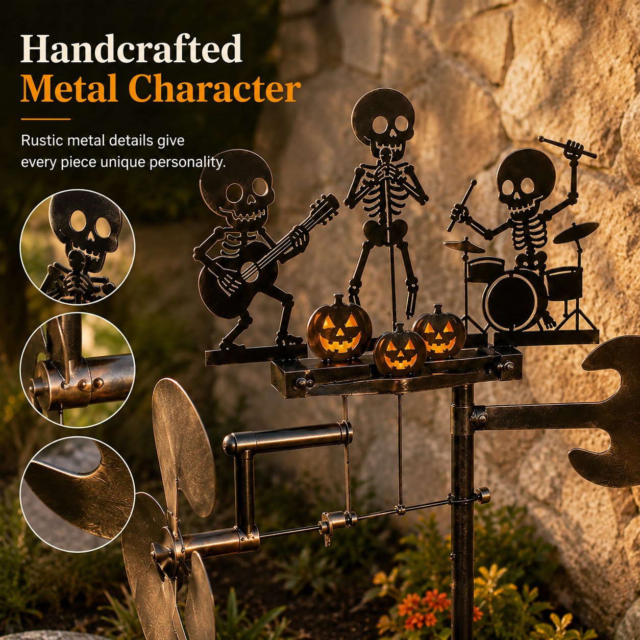 🎸💀Halloween Skeleton Band Kinetic Wind Spinner