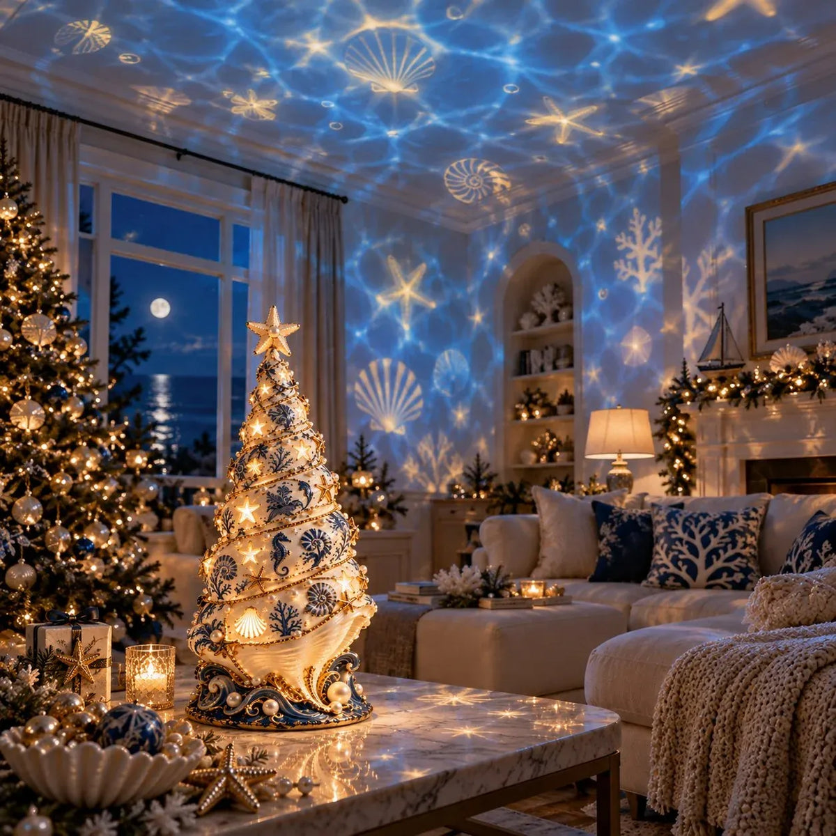 ⏳ Last Day 69% OFF – 🌊🎄 Coastal Christmas Magic – Seashell Tree Lamp with Warm Glow & Dreamy Ocean Projection