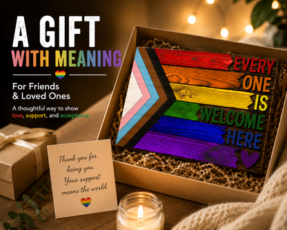 🌈Everyone Is Welcome Here™ | Handmade 3D Progress Pride Flag Wood Sign💗