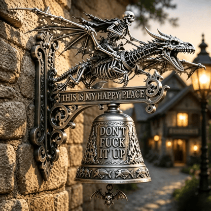 🐉 Skull Dragon Rider Bell – “This Is My Happy Place” Wall Bell