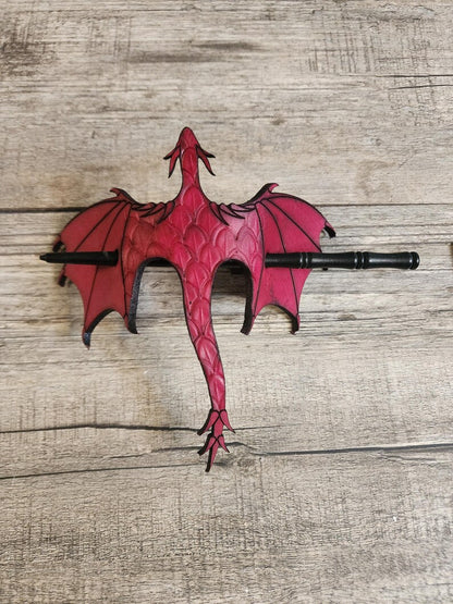 🐉⚔️ Handcrafted Dragon Leather Hair Slide with Wood Stick