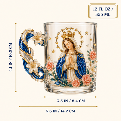 3D Faith-Inspired Glass Mug – Jesus & Virgin Mary Religious Collectible Gift