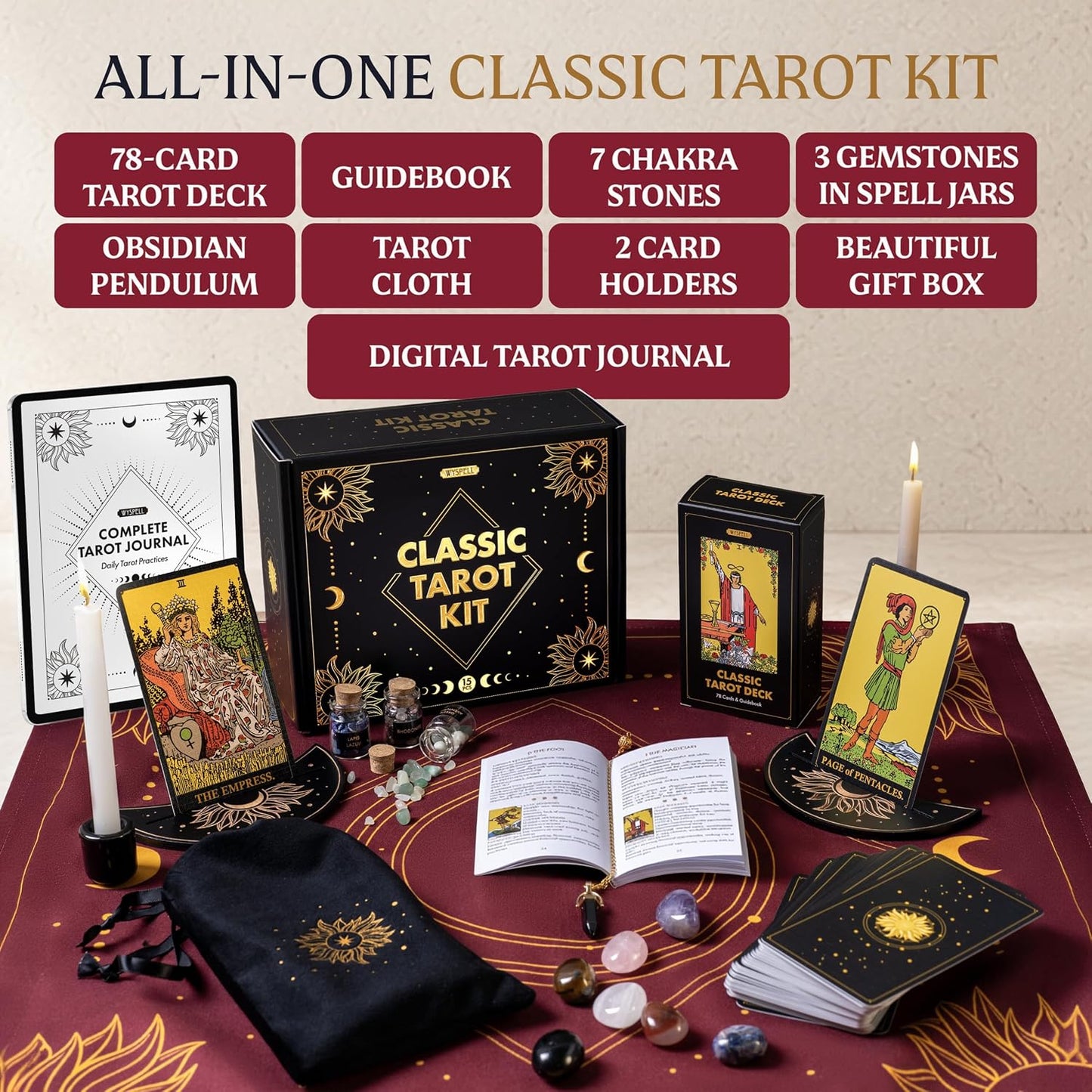 🔮 ALL-IN-ONE CLASSIC TAROT KIT – Complete Beginner Set with Guidebook & Crystals  🌟