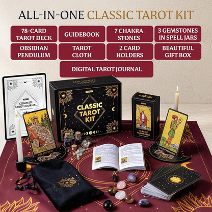 🔮 ALL-IN-ONE CLASSIC TAROT KIT – Complete Beginner Set with Guidebook & Crystals  🌟