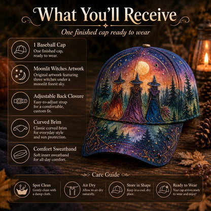 🔥LAST DAY 50% OFF - 🌙 Three Witches Moonlight Baseball Cap – Unisex Memorial Hat🧢 100% Cotton