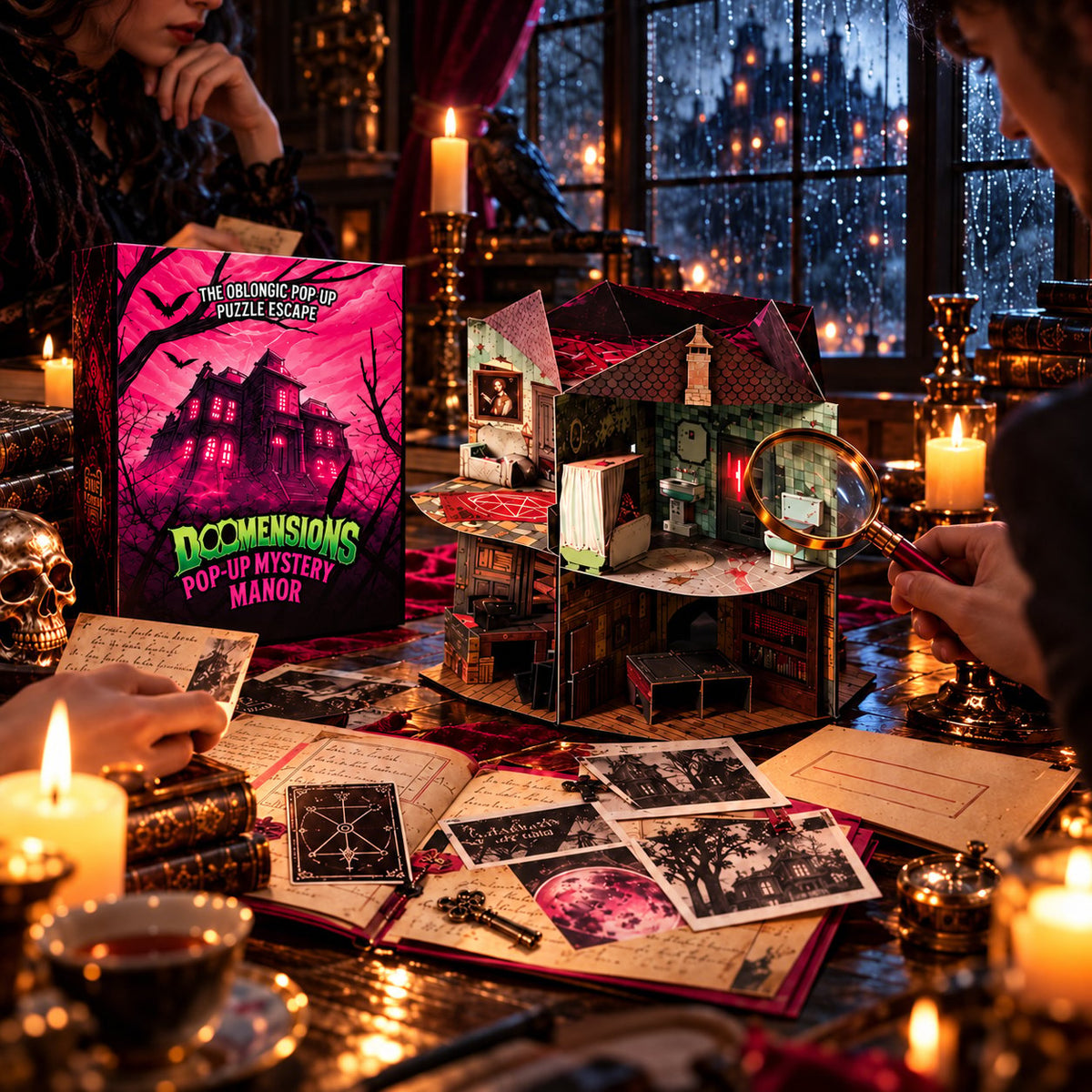 Dark Mansion Pop-Up Detective Puzzle Box, Immersive Mystery Adventure for Weekend Game Parties