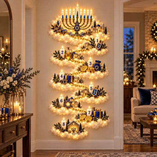 🕎✨ Eight Nights of Golden Light – Glowing Hanukkah Story Wall Collection