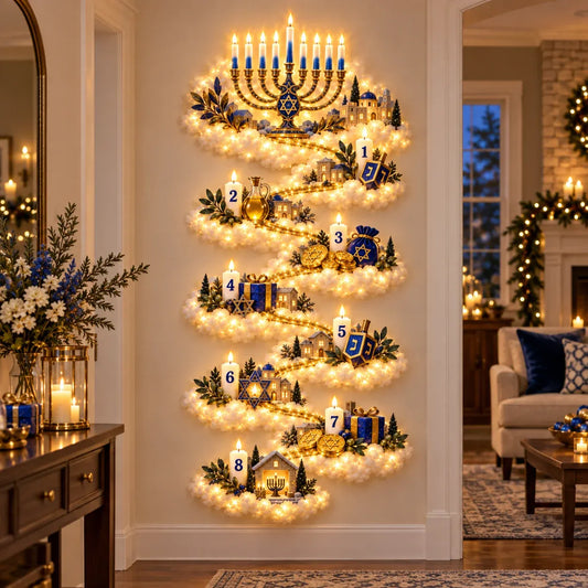 🕎✨ Eight Nights of Golden Light – Glowing Hanukkah Story Wall Collection