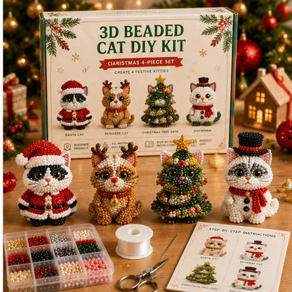 🐱🎄 Premium 3D Beaded Christmas Cats DIY Kit | Luxury Flocked Canvas with Scratch-Resistant Non-Fading Pearl Beads DIY Holiday Decor & Step-by-Step Guide ✨