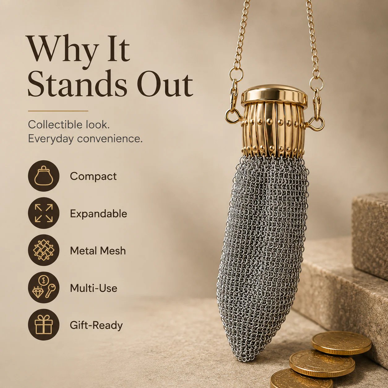 💰Vintage-Inspired Metal Mesh Coin Purse – Expandable Stainless Steel Pocket Wallet & Collectible Gift