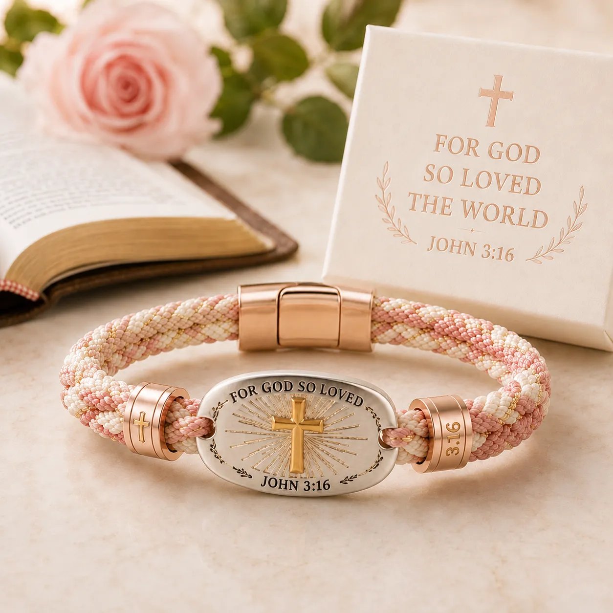 ✝️ Christian Scripture Faith Bracelet Collection | 6 Meaningful Bible Verse Designs with Raised Gold Cross, Magnetic Clasp & Matching Gift Box 💗✨