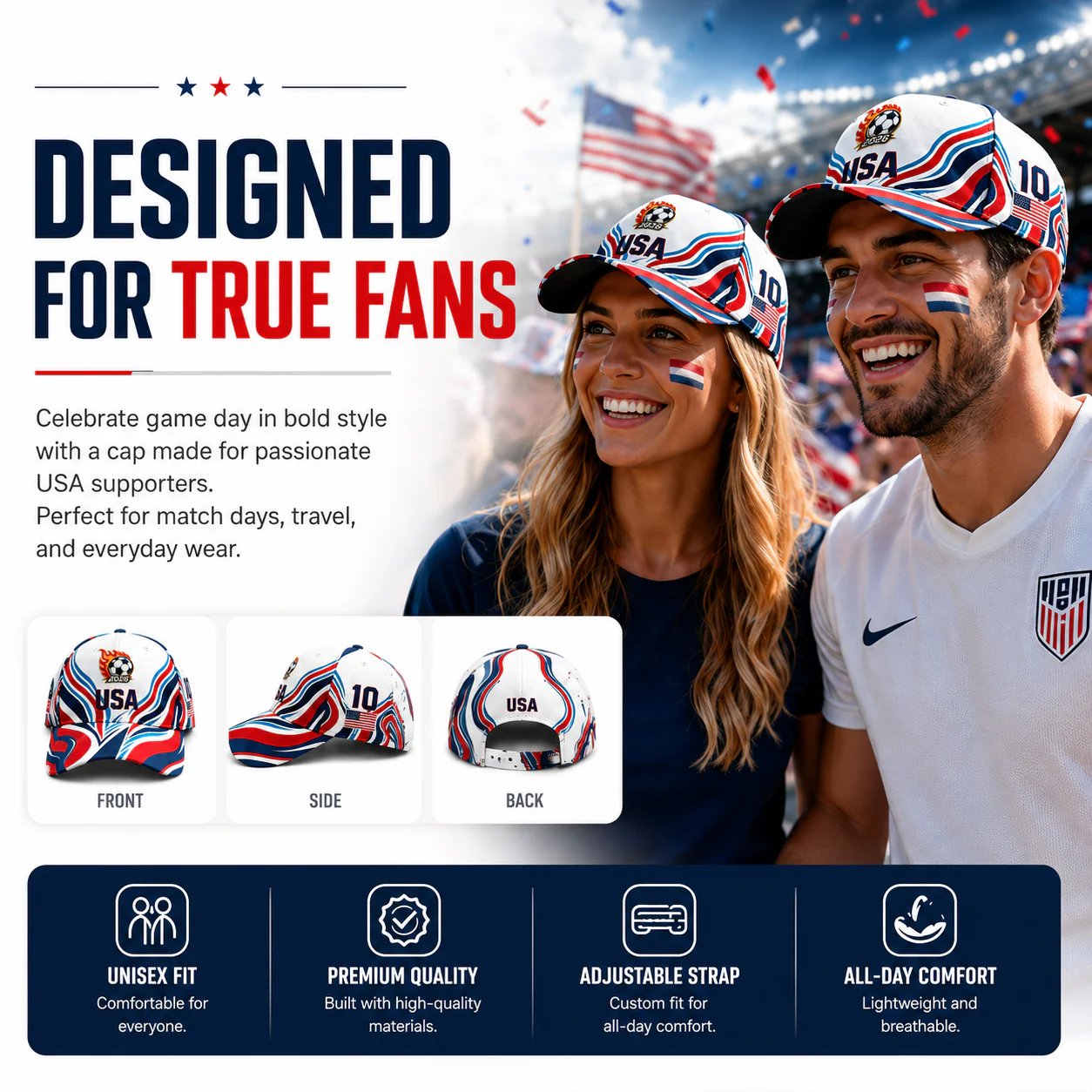 🔥LAST DAY 50% OFF - 🇺🇸 Unisex USA Football Lover Baseball Cap🧢