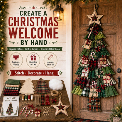 🎄Beginner-Friendly DIY Oversized Patchwork Christmas Tree Door Hanging Kit | Complete Kit with All Tools & Step-by-Step Guide Included 💕