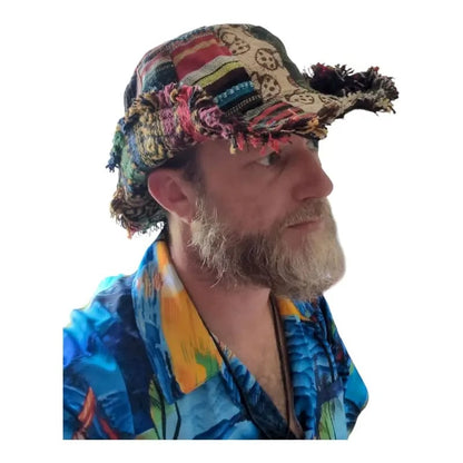 Hippie Haberdashery-🍄Patchwork Multicolored Mushroom Hemp Hat with Hidden Pocket Fedorahats🎩