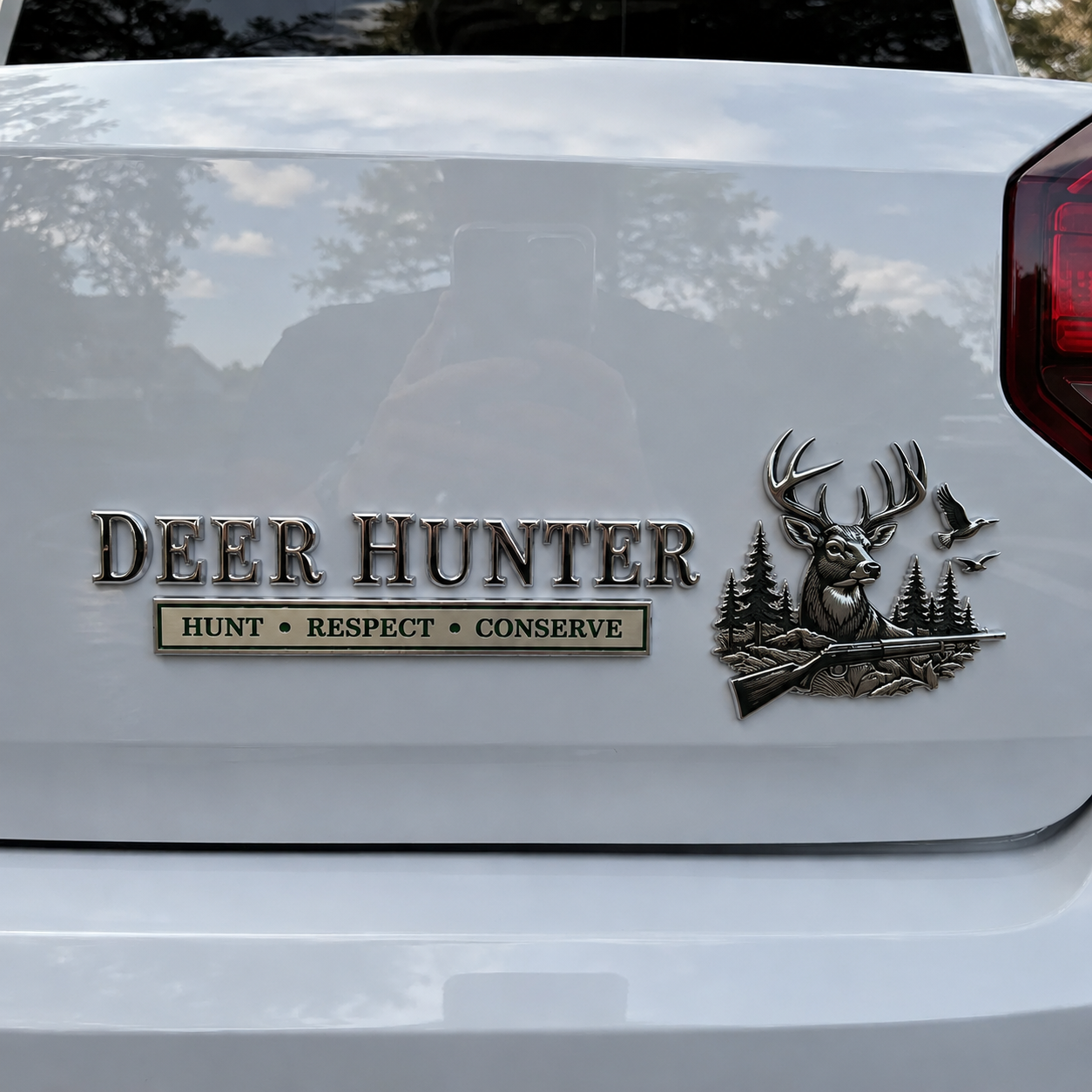 Deer Hunter Respect Conserve Metal Car Emblem
