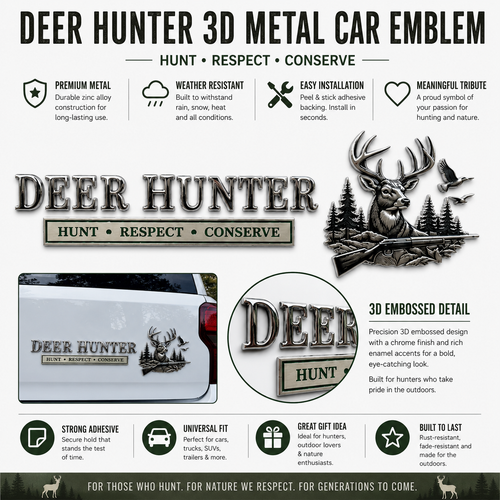Deer Hunter Respect Conserve Metal Car Emblem
