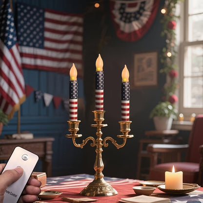 Patriotic LED Taper Candles with Timer-250th Anniversary Red White Blue , Independence Day Decoration