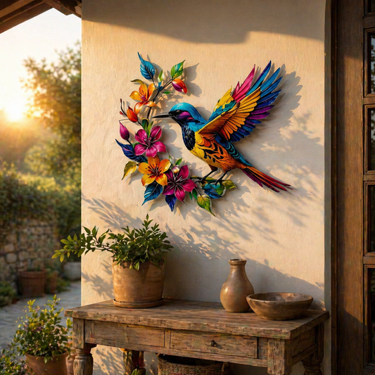 Wandbild „Kolibri in voller Blüte“ aus Metall