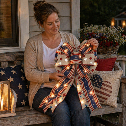 Classic Patriotic Burlap Bow - Rustic American Flag Wreath Decor for Front Doors, Porches & Home Celebration