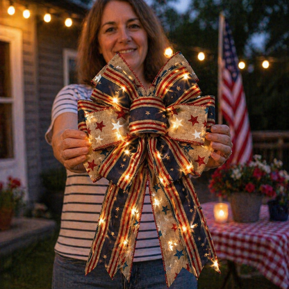 Classic Patriotic Burlap Bow - Rustic American Flag Wreath Decor for Front Doors, Porches & Home Celebration