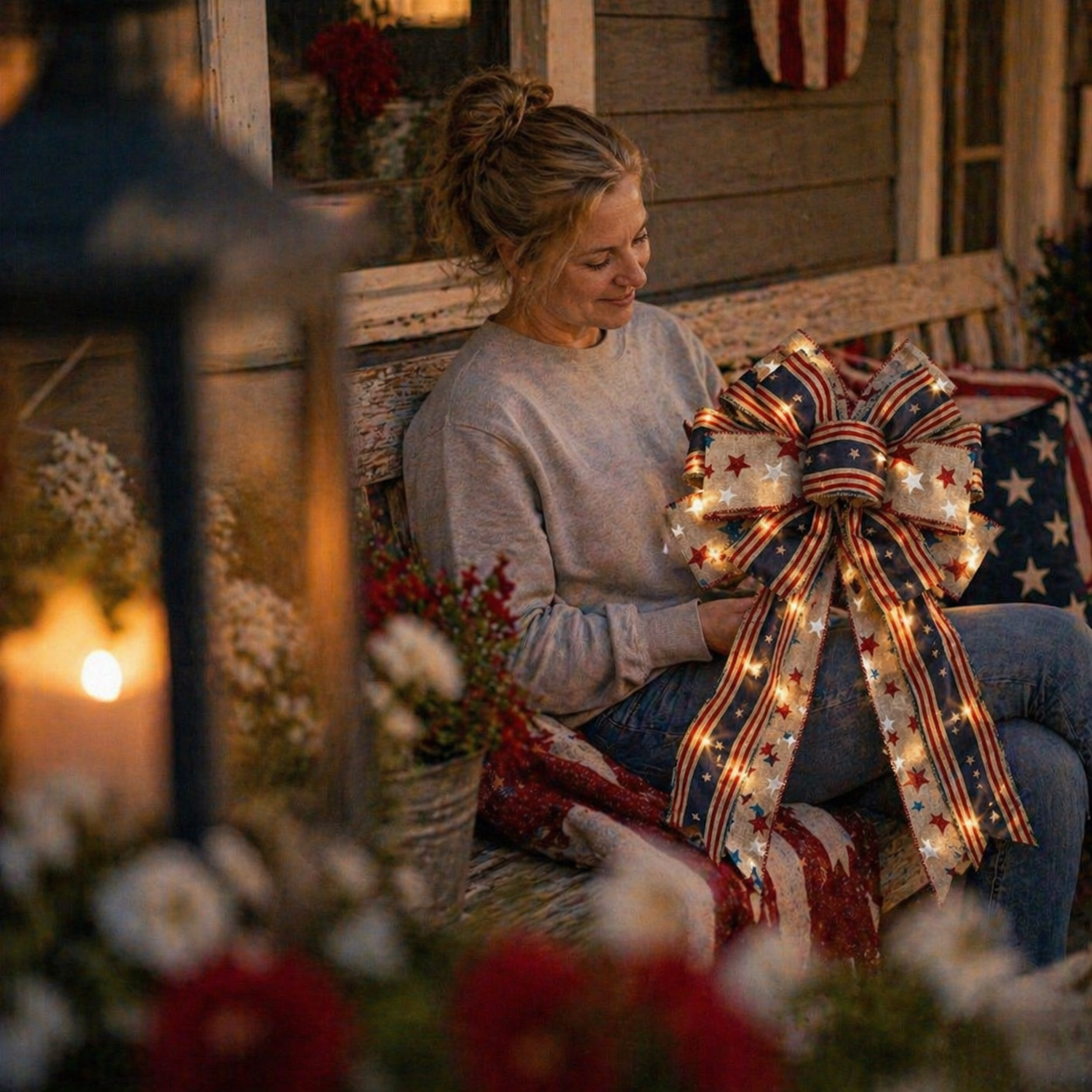 Classic Patriotic Burlap Bow - Rustic American Flag Wreath Decor for Front Doors, Porches & Home Celebration