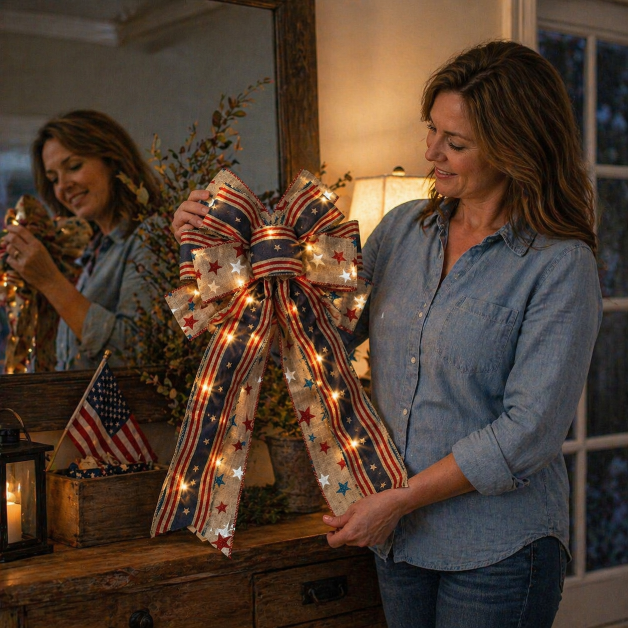 Classic Patriotic Burlap Bow - Rustic American Flag Wreath Decor for Front Doors, Porches & Home Celebration