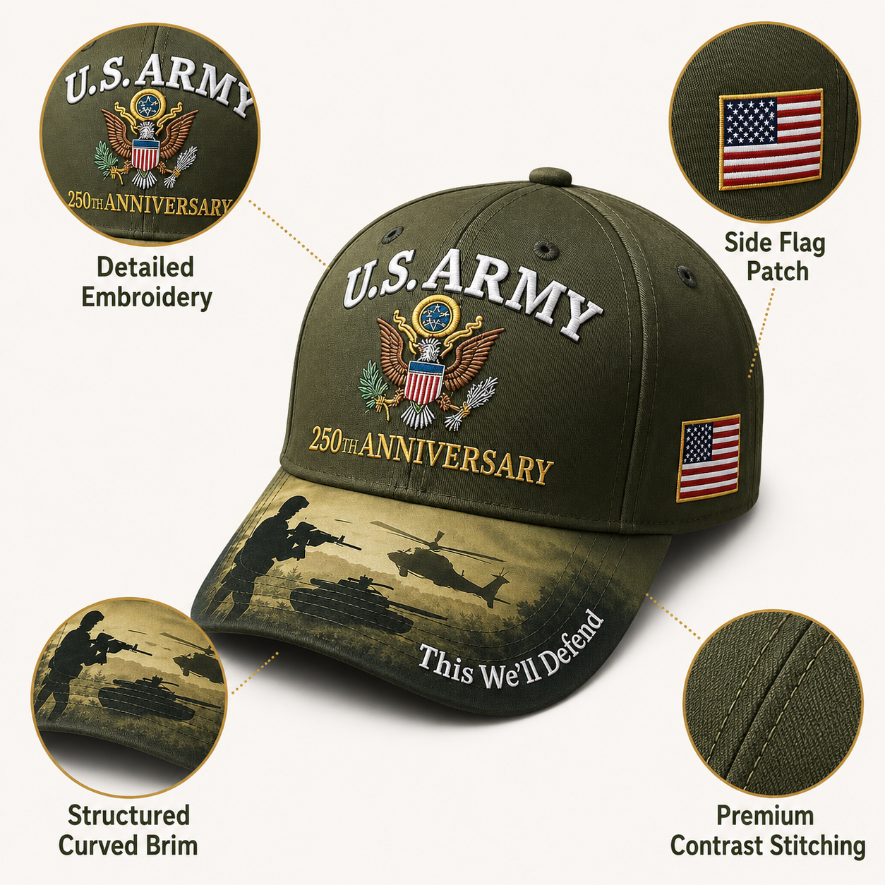 U.S. Army 250th Anniversary Commemorative Embroidered Cap 🇺🇸