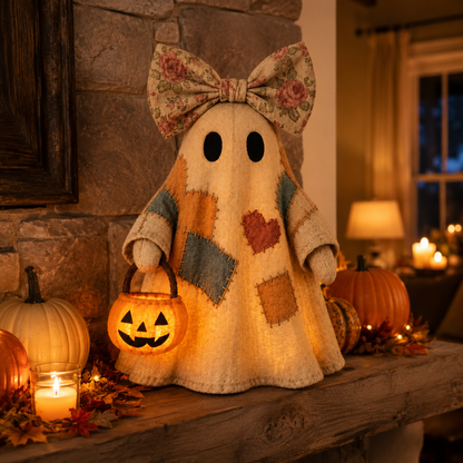 🍂👻Lighted Vintage Patchwork Ghost