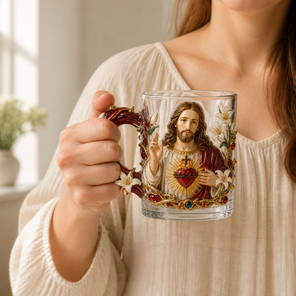 3D Faith-Inspired Glass Mug – Jesus & Virgin Mary Religious Collectible Gift