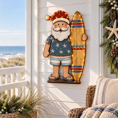 ⏳ Last Day 49% OFF – 🎅🌊 Surfing Santa Christmas Wall Light – Vintage Coastal Holiday Décor with Warm LED Glow & Remote