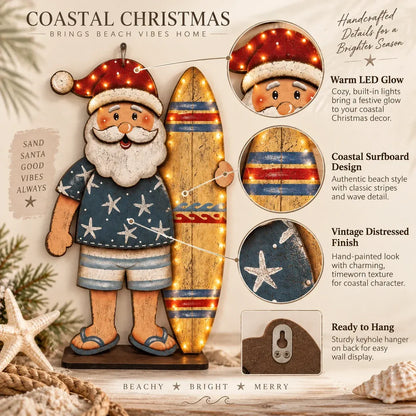 ⏳ Last Day 49% OFF – 🎅🌊 Surfing Santa Christmas Wall Light – Vintage Coastal Holiday Décor with Warm LED Glow & Remote