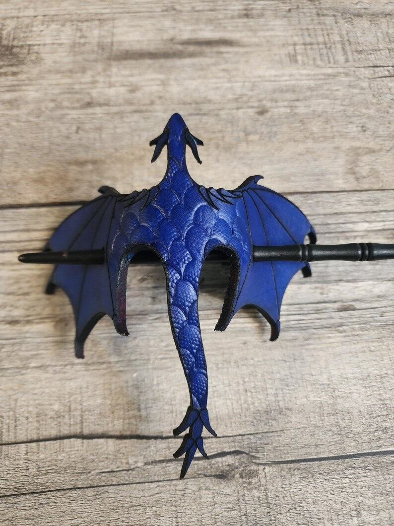 🐉⚔️ Handcrafted Dragon Leather Hair Slide with Wood Stick