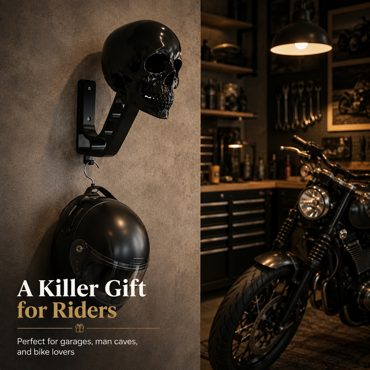 Skull helmet holder gift for motorcycle riders