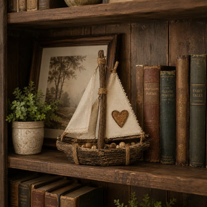 Rustic Lighted Sailboat Decor – Warm Coastal Glow