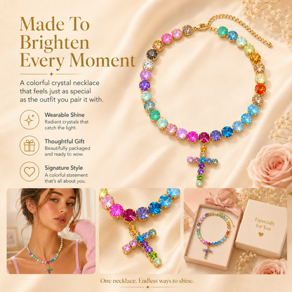 Colorful Crystal Cross Necklace – Sparkling Adjustable Statement Jewelry