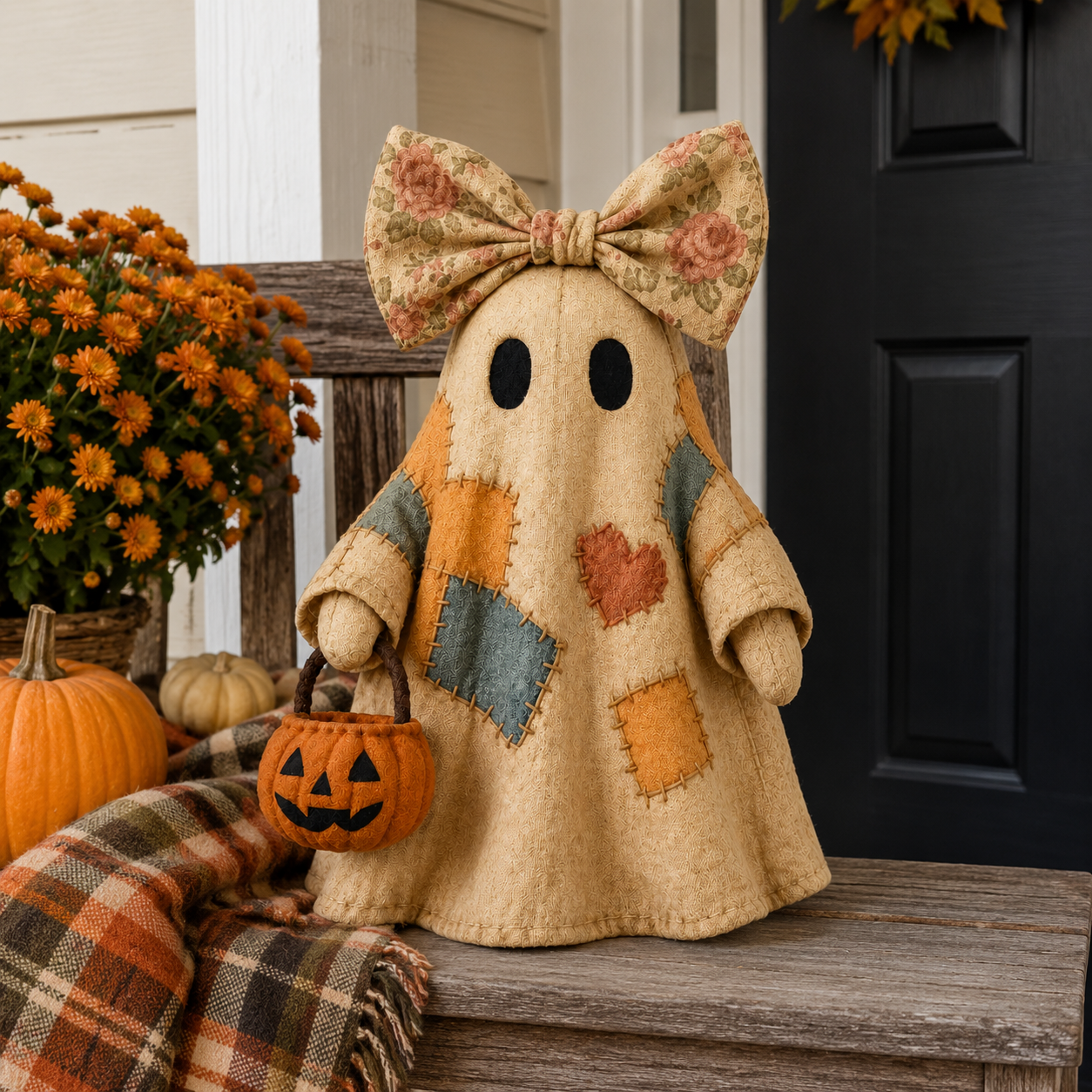 🍂👻Lighted Vintage Patchwork Ghost