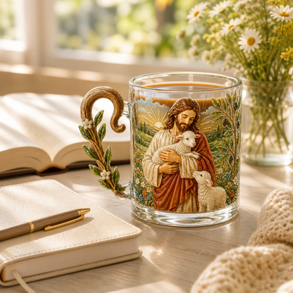 3D Faith-Inspired Glass Mug – Jesus & Virgin Mary Religious Collectible Gift